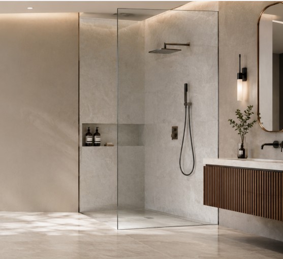 Frameless shower screen in a Rockville master bath