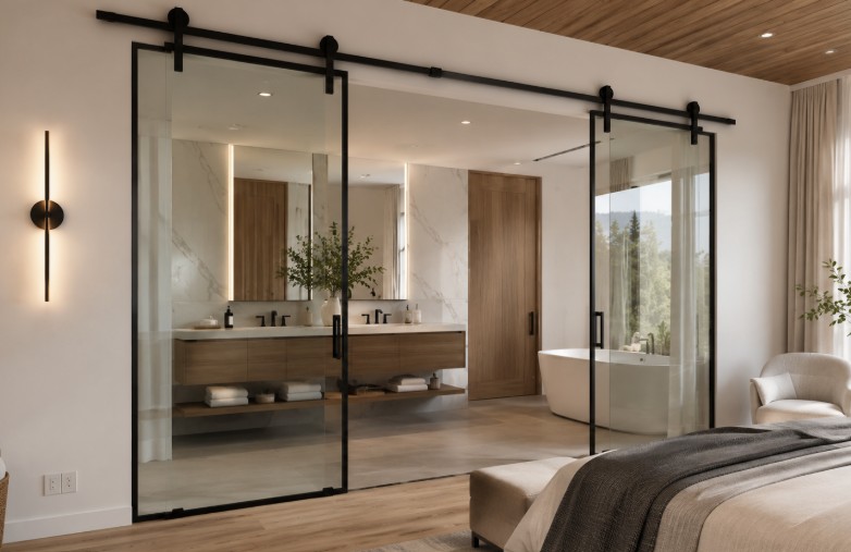 Modern glass wine room with integrated lighting