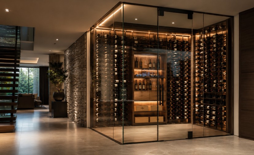 Glass wine cellar in a Bethesda dining room