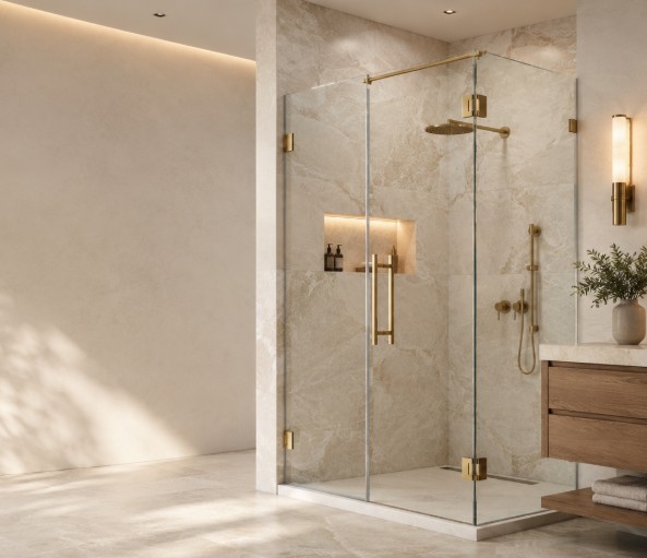 Brushed nickel shower door hinge hardware