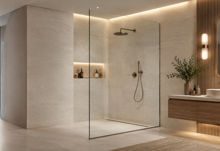 Single glass shower panel in a Bethesda walk-in shower